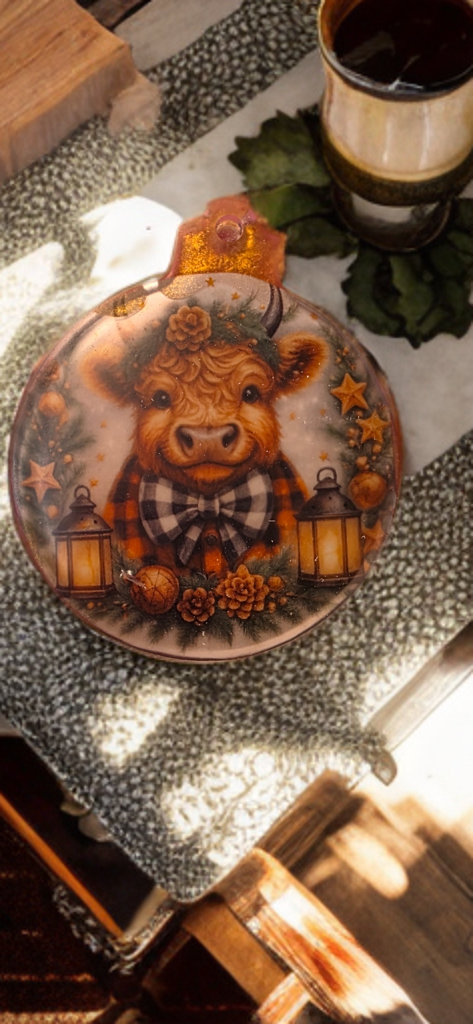 Highland Cow Christmas Ornaments – Set of 4 Rustic Holiday Ornaments