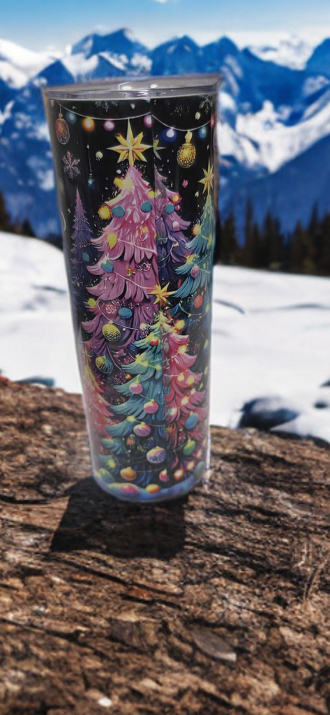 Merry Christmas 20oz Tumbler- Colorful Tree Holiday Design