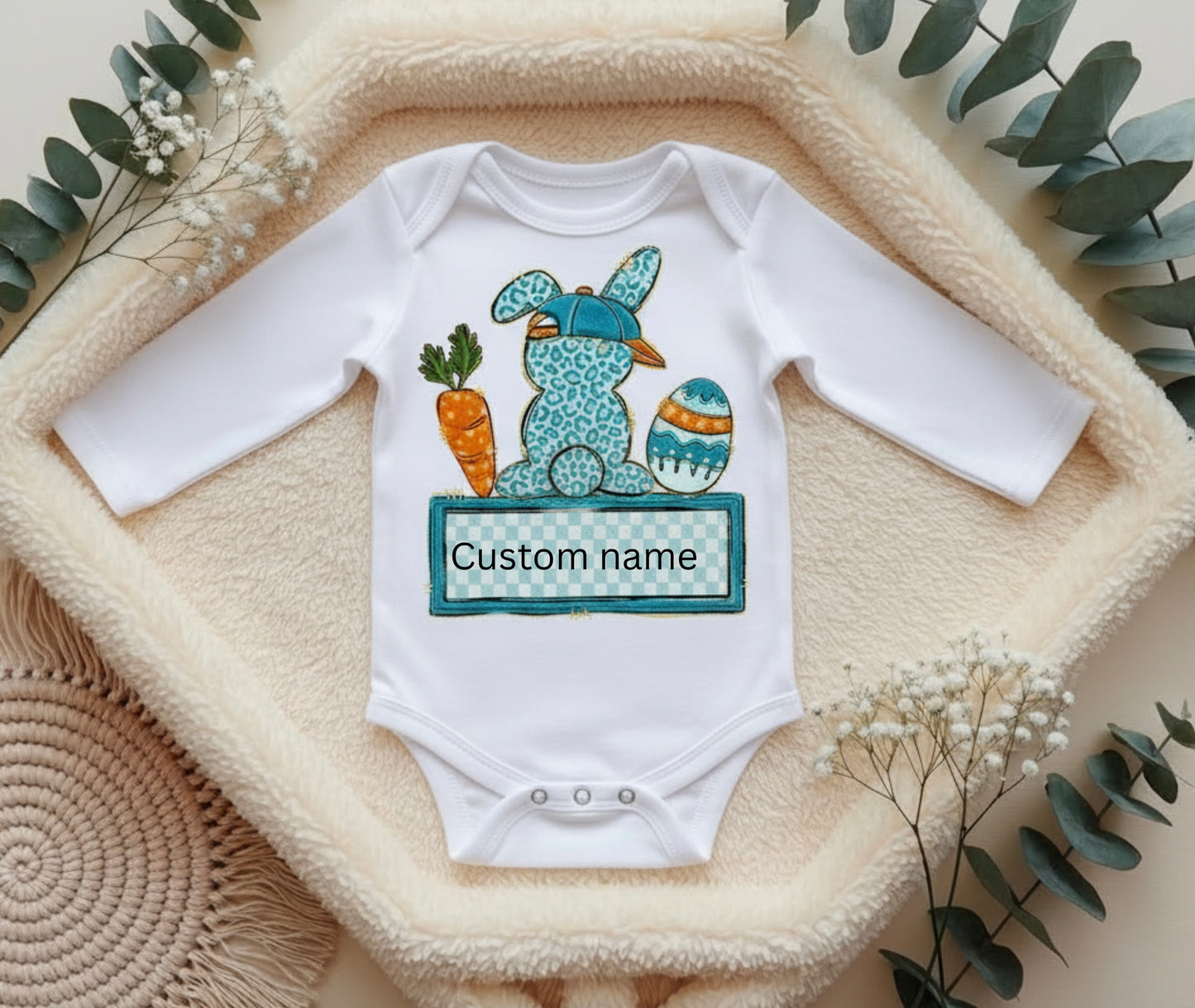 Custom Name Easter Bunny Baby Onesie