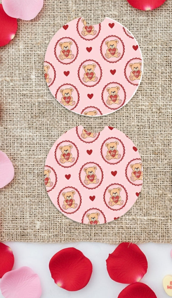 Teddy Bear “Be Mine” Valentine Car Coasters