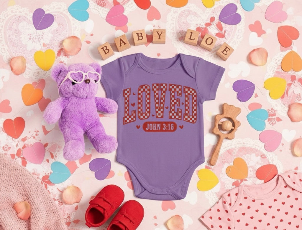 Loved – John 3:16 Valentine’s Baby Onesie