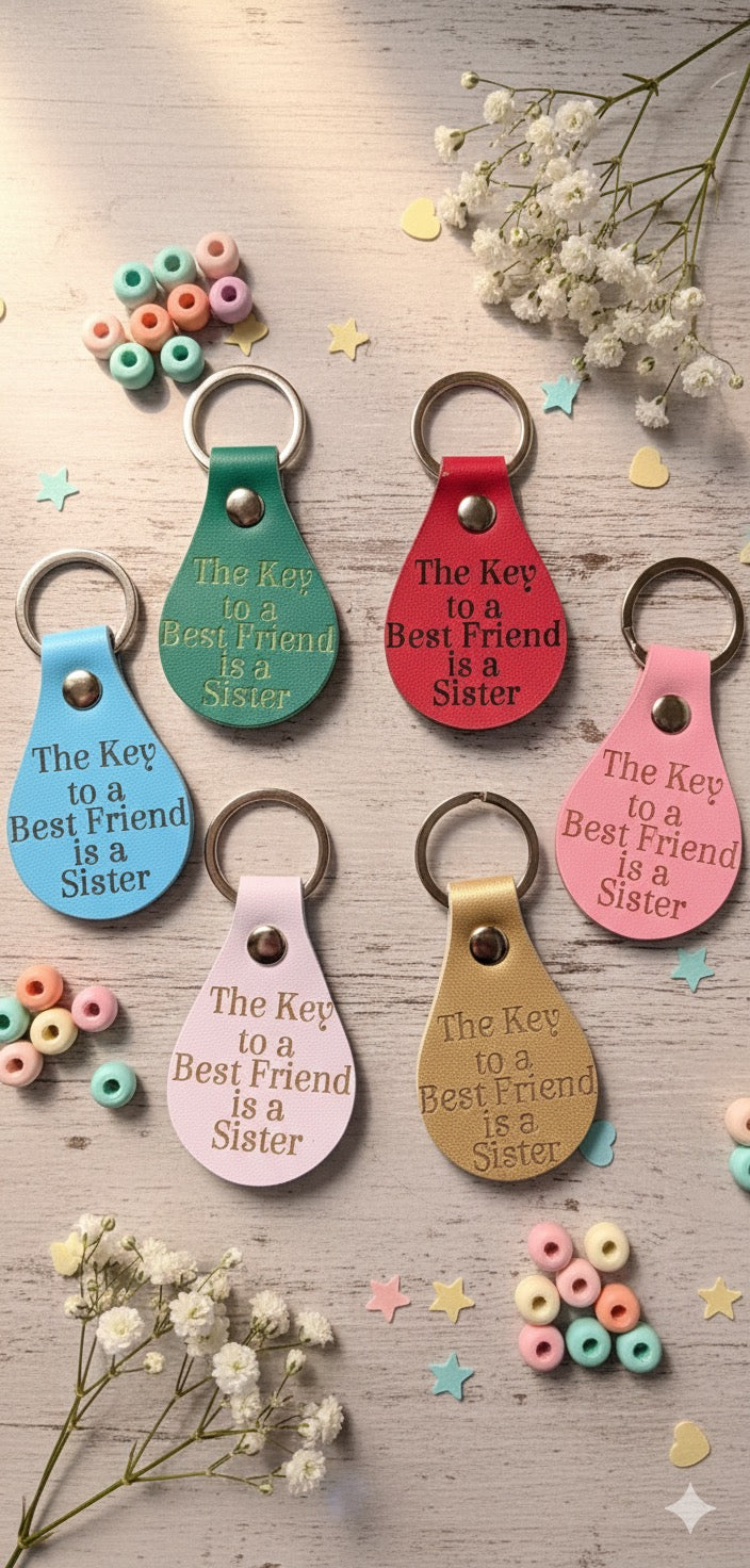 “The Key to a Best Friend Is a Sister” Keychain – Sentimental Sister Gift