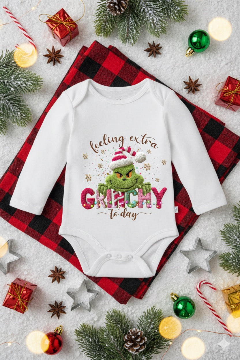 “Feeling Extra Grinchy” Baby Onesie – Funny Holiday Outfit