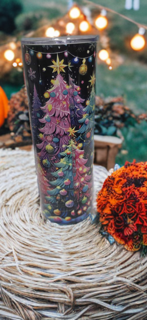 Merry Christmas 20oz Tumbler- Colorful Tree Holiday Design