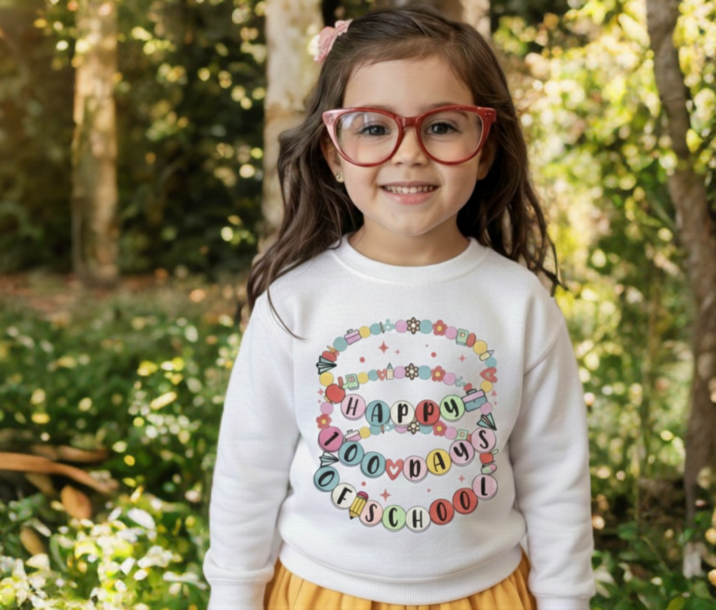 100 Days of School Girls Crewneck – Fun Milestone Sweatshirt