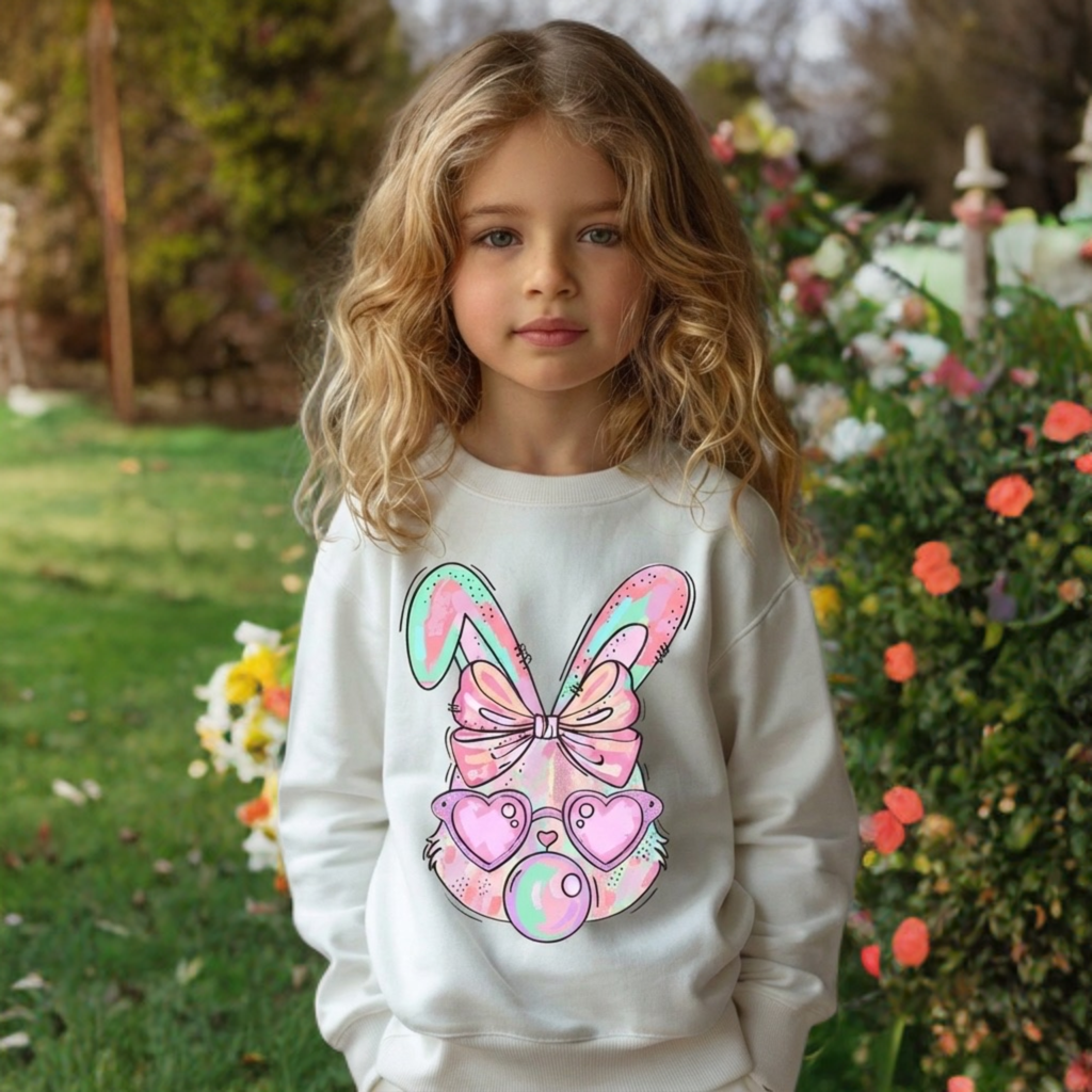 Pastel Bunny Girls Crewneck – Easter Sweatshirt