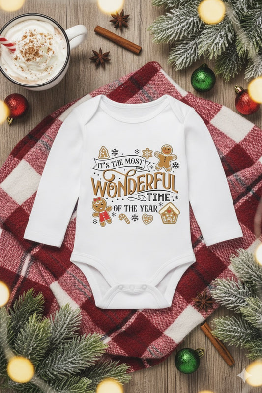 “It’s the Most Wonderful Time of the Year” Baby Onesie – Festive Holiday Outfit