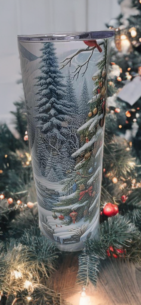 Winter Deer 20oz Christmas Tumbler- Snowy Forest Design