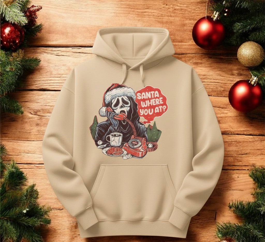 Santa Where You At Hoodie – Scream-Inspired Christmas Sweatshirt