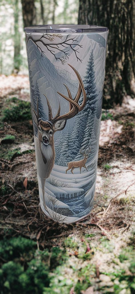 Winter Deer 20oz Christmas Tumbler- Snowy Forest Design