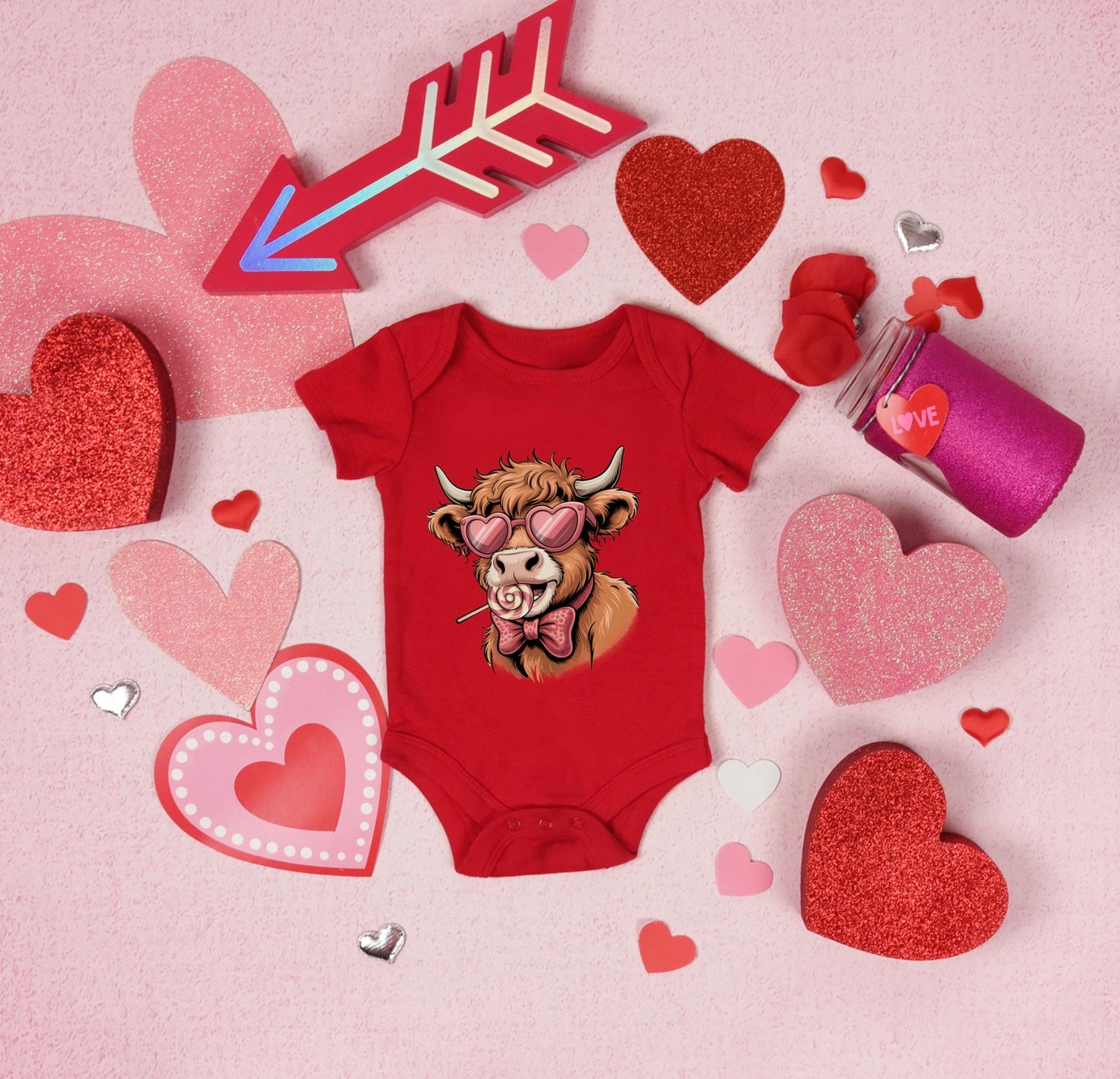 Valentine’s Highland Cow Baby Onesie