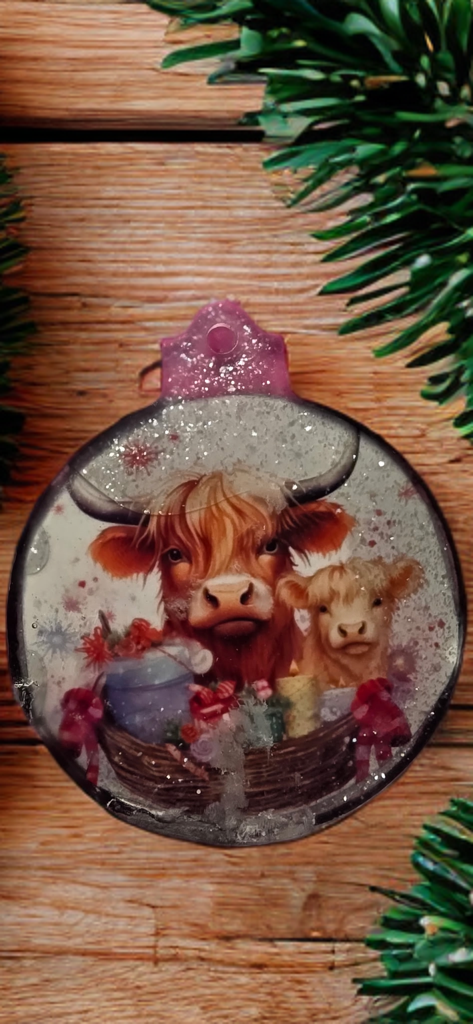 Highland Cow Christmas Ornaments – Set of 4 Rustic Holiday Ornaments
