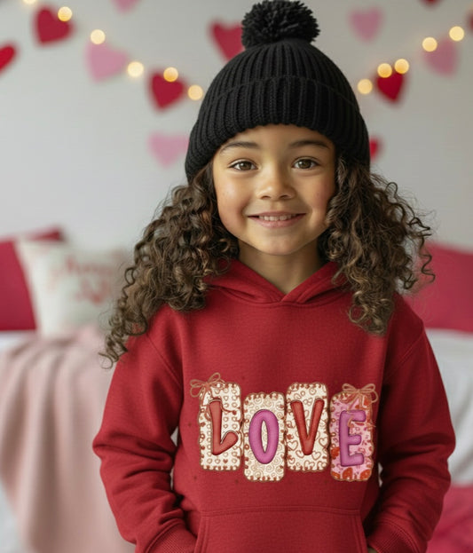 Coquette Love Girls Valentine’s Hoodie