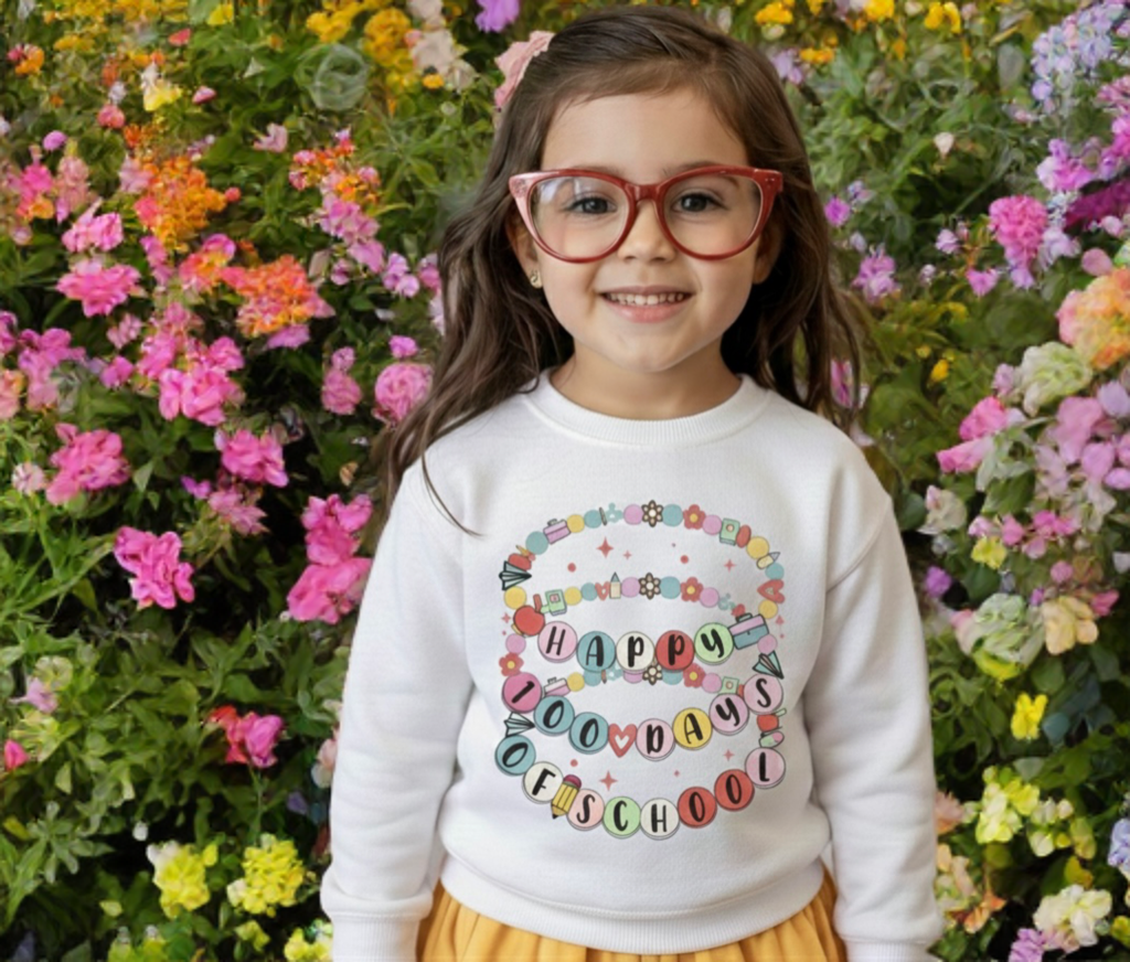 100 Days of School Girls Crewneck – Fun Milestone Sweatshirt
