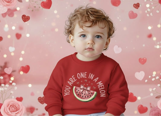 You Are One in a Melon Valentine’s Toddler Crewneck