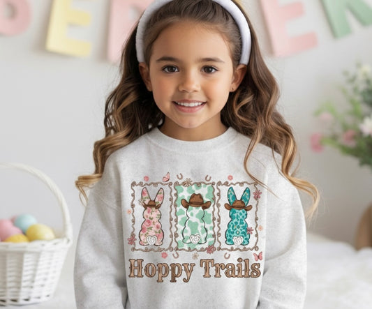 Hoppy Trails Girls Easter Crewneck
