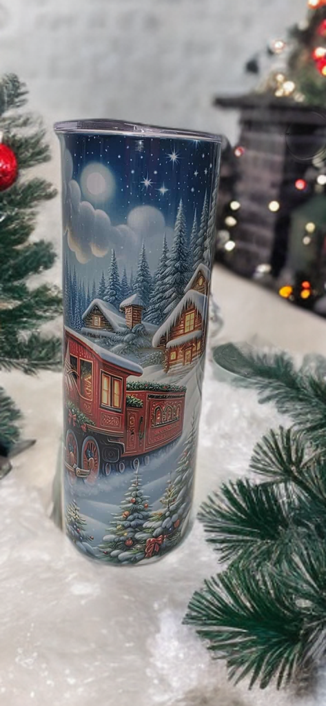 Vintage Christmas train 20oz tumbler-seasonal travel cup