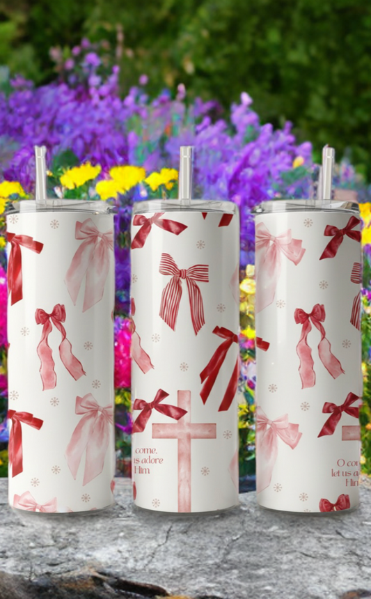 Oh Come Let Us Adore Him Ribbon Tumbler