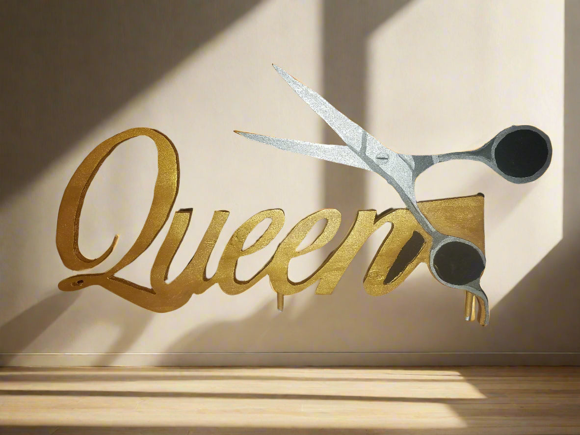 Queen with Scissors” Sign – Bold Hair Stylist Wall Decor