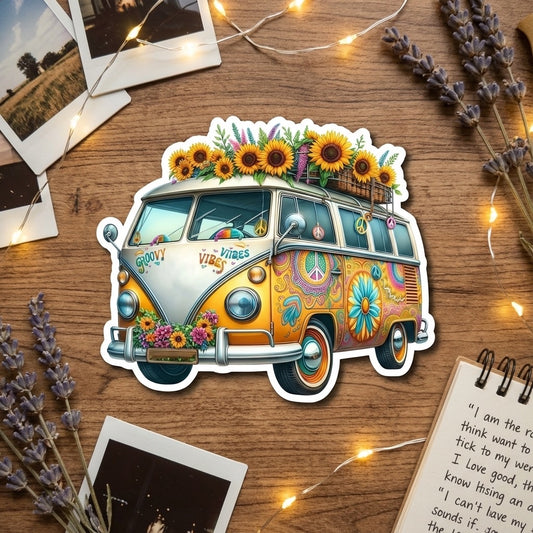 Hippie Sunflower Van Sticker – Small Vinyl Decal