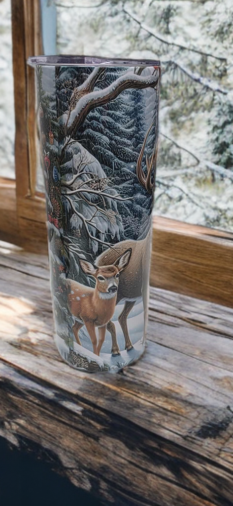 Winter Deer 20oz Christmas Tumbler- Snowy Forest Design