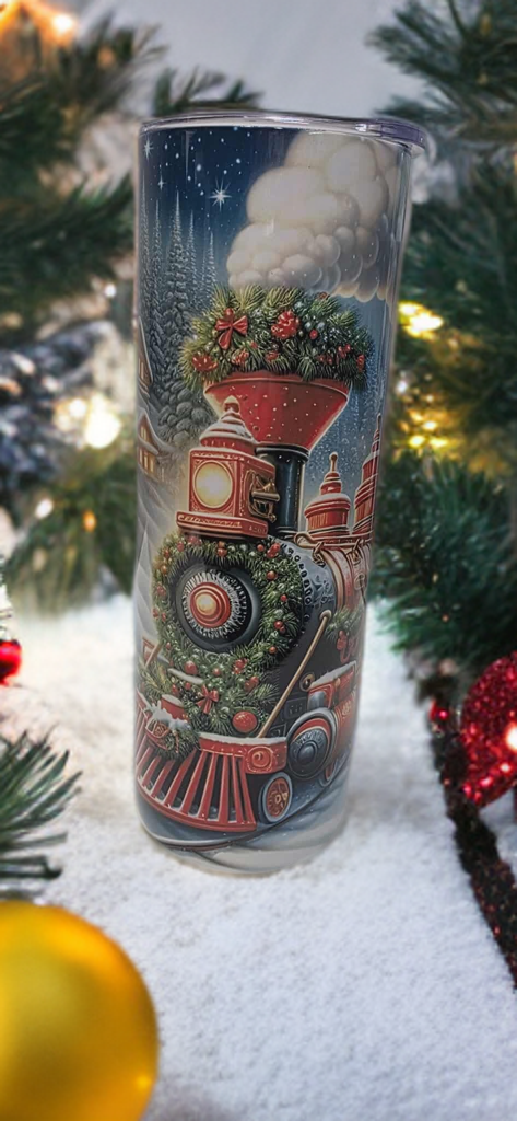 Vintage Christmas train 20oz tumbler-seasonal travel cup
