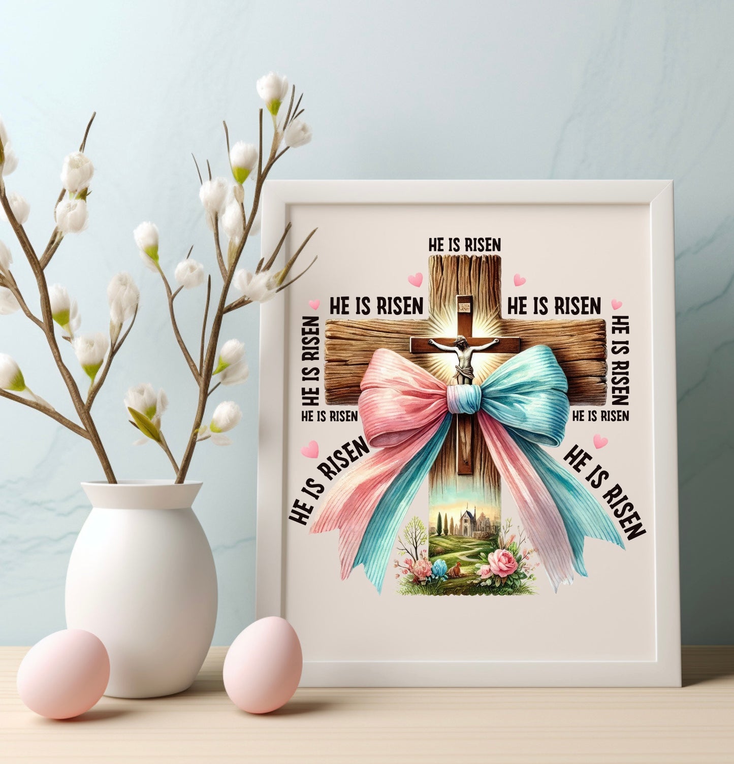 He Is Risen 8x10 Easter Home Décor – Faith-Based Wall Art