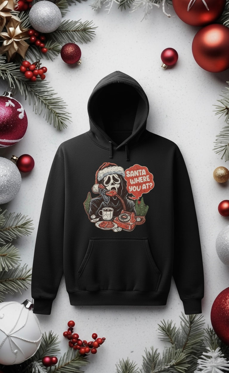 Santa Where You At Hoodie – Scream-Inspired Christmas Sweatshirt