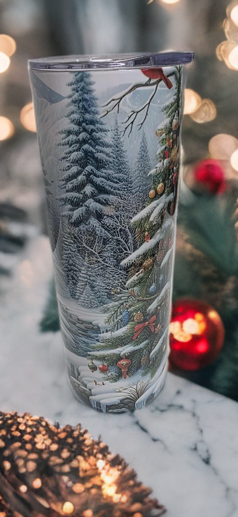 Winter Deer 20oz Christmas Tumbler- Snowy Forest Design