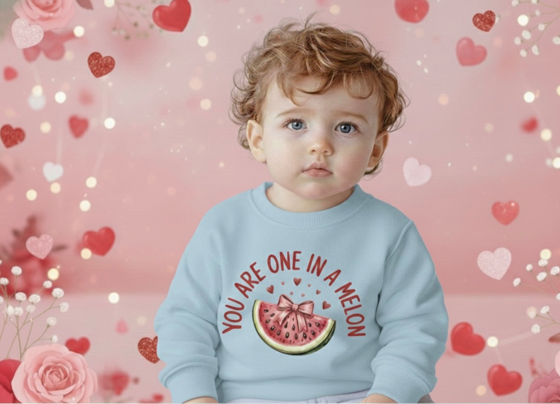 You Are One in a Melon Valentine’s Toddler Crewneck