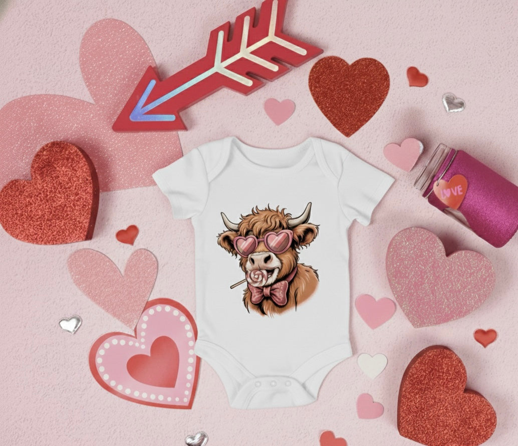 Valentine’s Highland Cow Baby Onesie