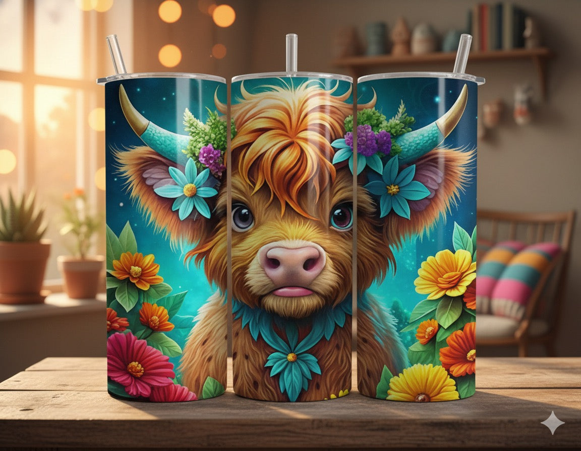 Floral Cow 20oz Tumbler – Cow Print Flower Drinkware