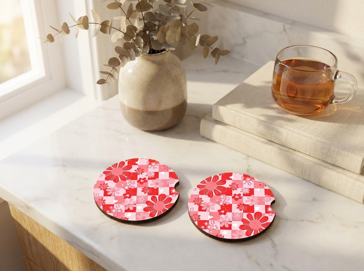 Floral Car Coasters – 2 Pack