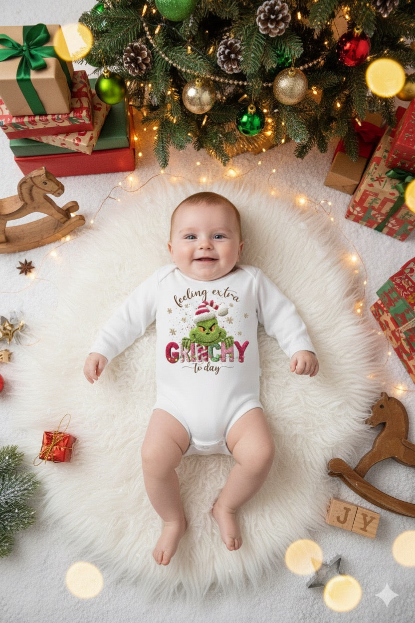 “Feeling Extra Grinchy” Baby Onesie – Funny Holiday Outfit