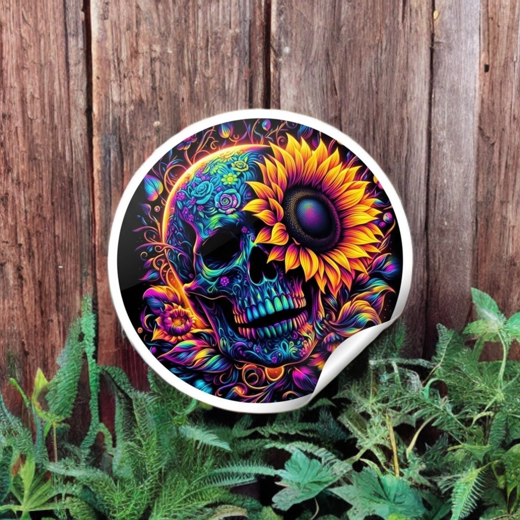 Skull Sunflower Sticker – Small Vinyl Decal