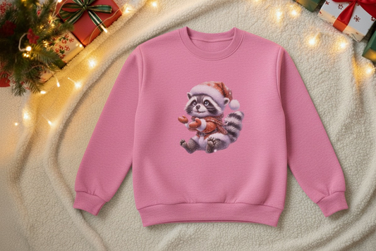 Santa Raccoon Kids Crewneck-Cute Christmas Pullover