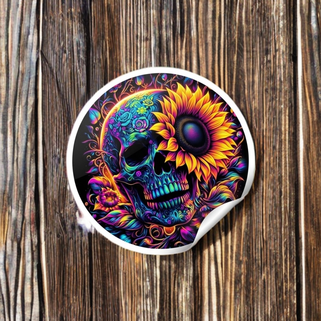 Skull Sunflower Sticker – Small Vinyl Decal
