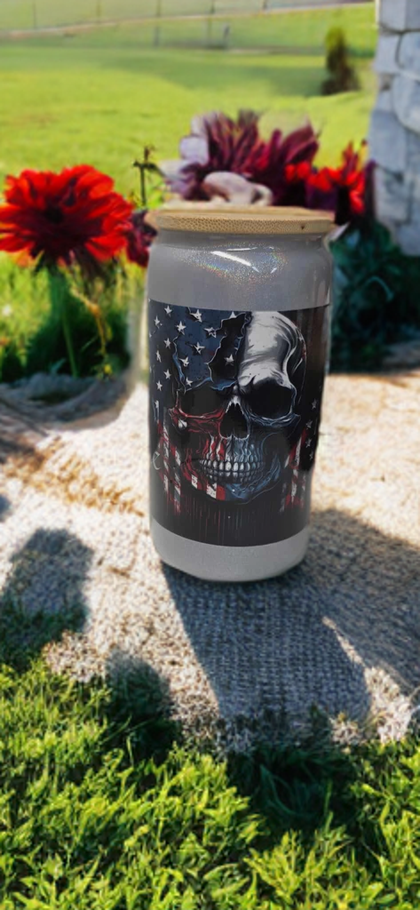 We The People Glass Drinking Cup With Straw - American Flag Patriotic