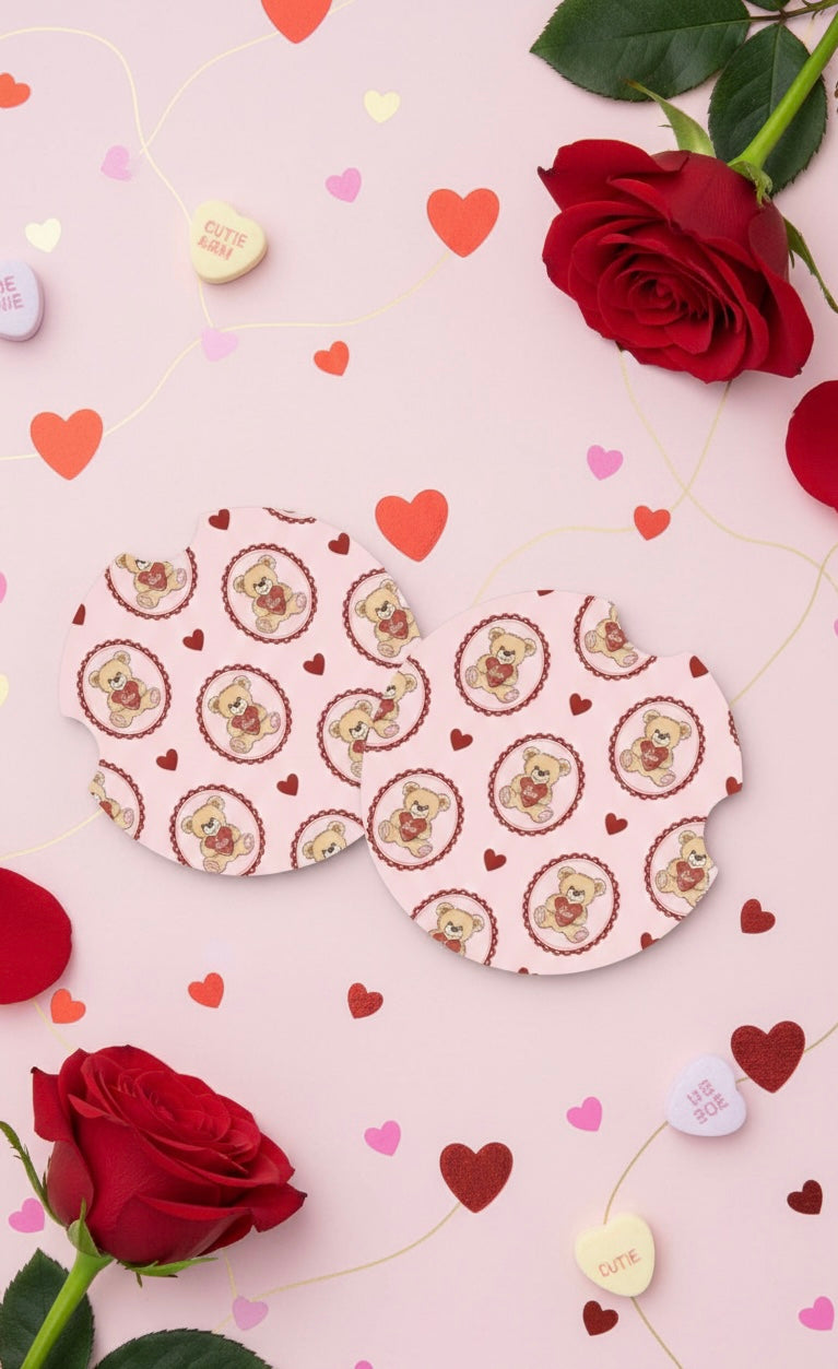 Teddy Bear “Be Mine” Valentine Car Coasters