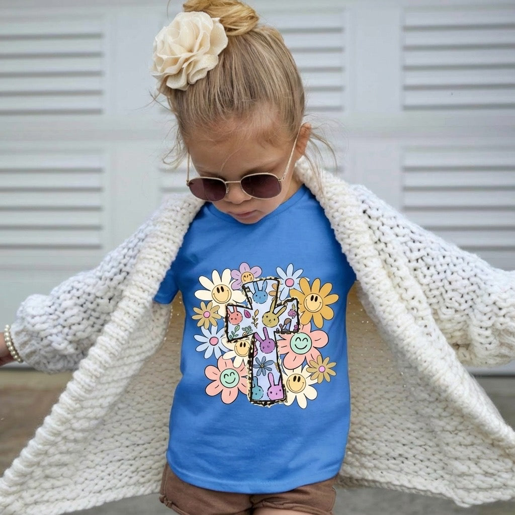 Easter Cross Kids T-Shirt – Faith-Based Easter Tee
