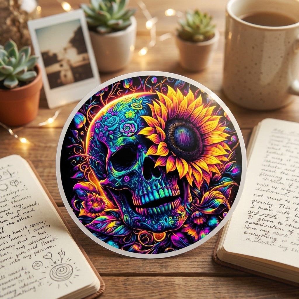 Skull Sunflower Sticker – Small Vinyl Decal