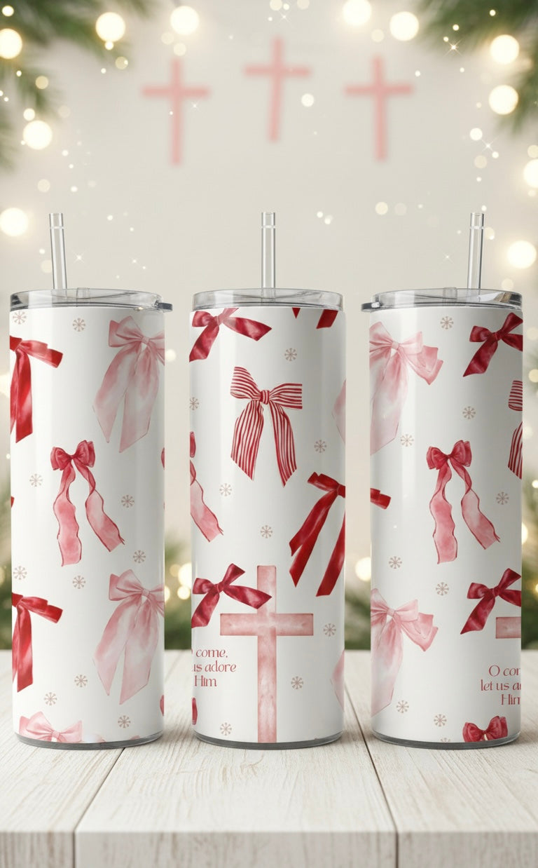 Oh Come Let Us Adore Him Ribbon Tumbler