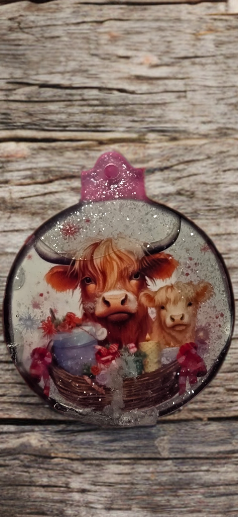 Highland Cow Christmas Ornaments – Set of 4 Rustic Holiday Ornaments