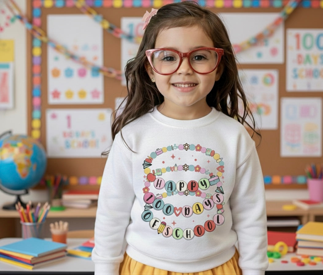 100 Days of School Girls Crewneck – Fun Milestone Sweatshirt
