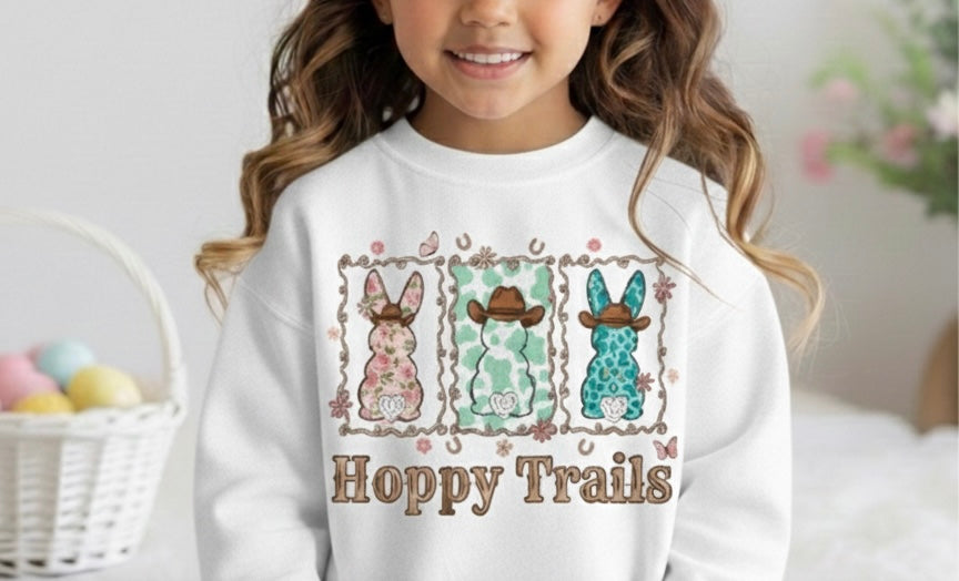 Hoppy Trails Girls Easter Crewneck