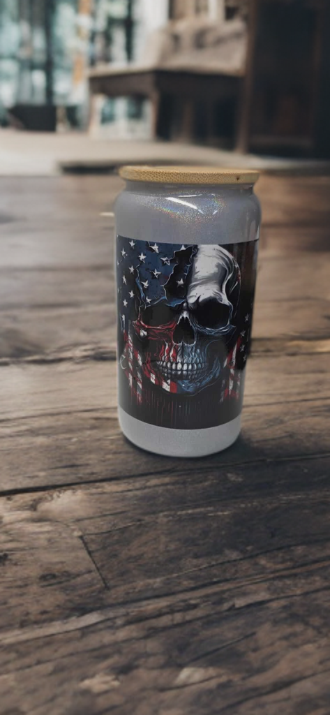 We The People Glass Drinking Cup With Straw - American Flag Patriotic