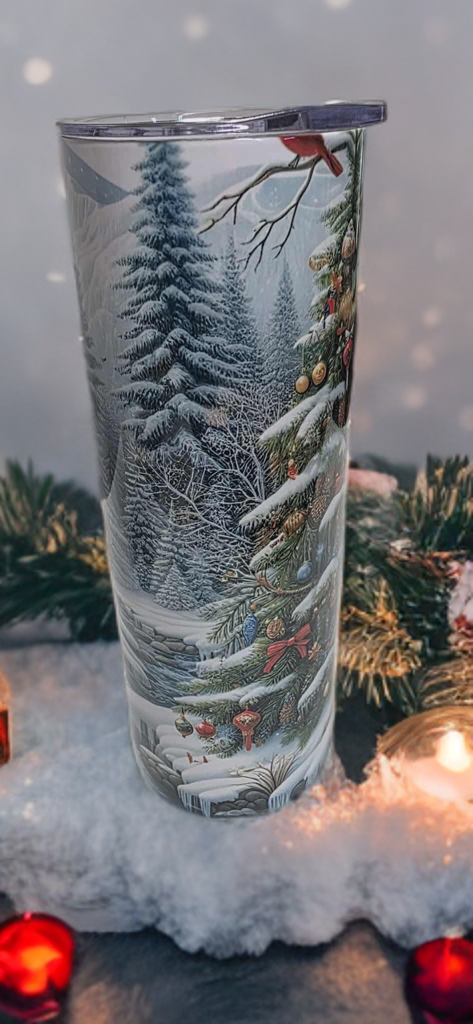 Winter Deer 20oz Christmas Tumbler- Snowy Forest Design