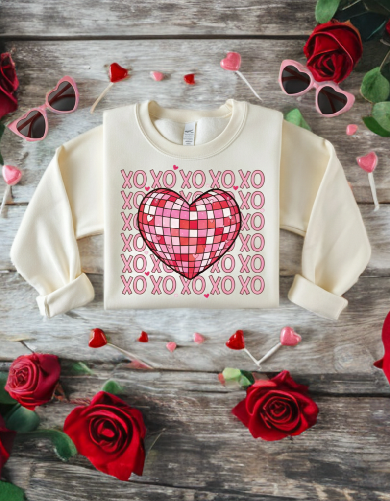 Disco Heart XOXO Crewneck – Valentine’s Sweatshirt