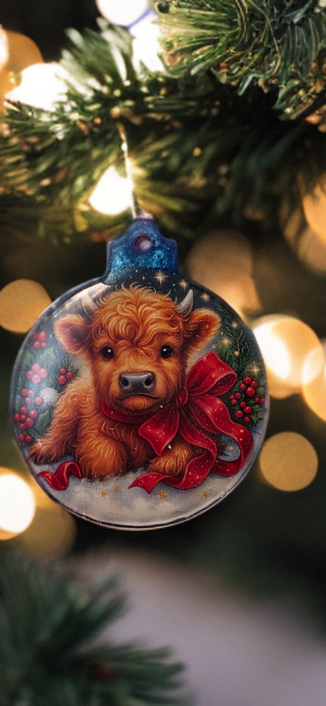 Highland Cow Christmas Ornaments – Set of 4 Rustic Holiday Ornaments