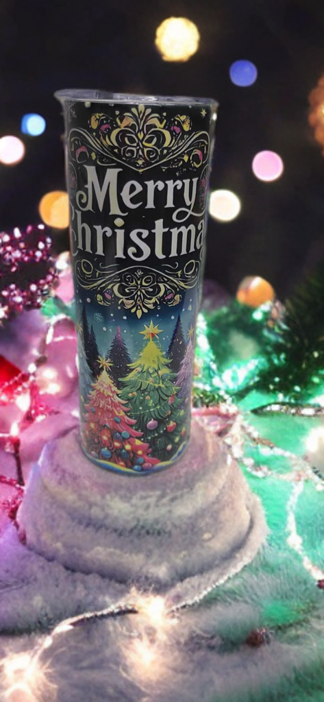 Merry Christmas 20oz Tumbler- Colorful Tree Holiday Design